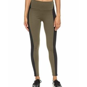 Spanx Shapewear Leggings Olive Green Black Side Panel L
